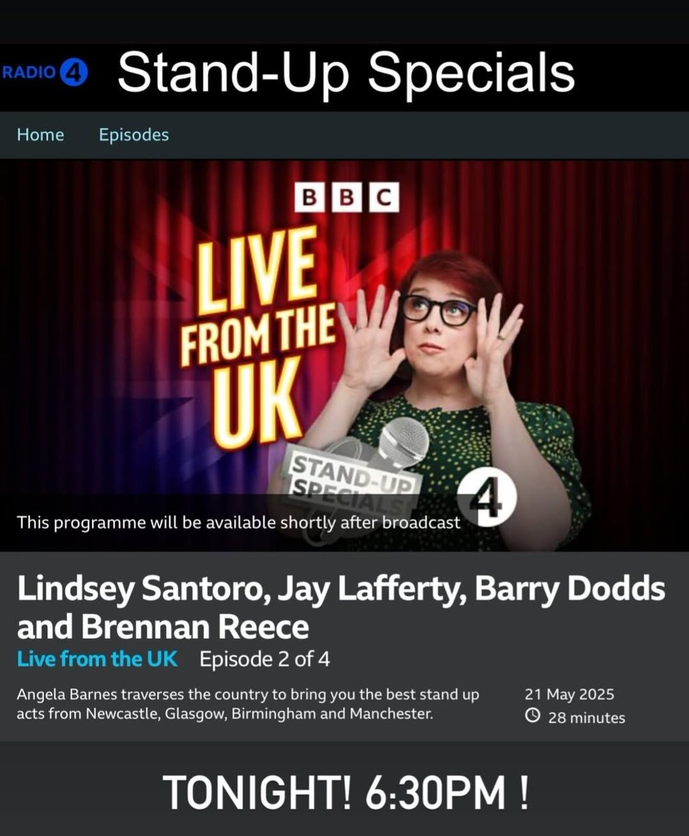 Vicky Hogarth (@vickyhog) on Twitter photo 6.30 tonight have a listen to <a href="/Barry_Dodds/">Barry Dodds</a> #AngelaBarnes #BrennenReece #LindseySantoro and #JayLafferty Guaranteed laughs #LiveFromTheUK <a href="/BBCSounds/">BBC Sounds</a> <a href="/BBCRadio4/">BBC Radio 4</a> 6.30 tonight have a listen to <a href="/Barry_Dodds/">Barry Dodds</a> #AngelaBarnes #BrennenReece #LindseySantoro and #JayLafferty Guaranteed laughs #LiveFromTheUK <a href="/BBCSounds/">BBC Sounds</a> <a href="/BBCRadio4/">BBC Radio 4</a>