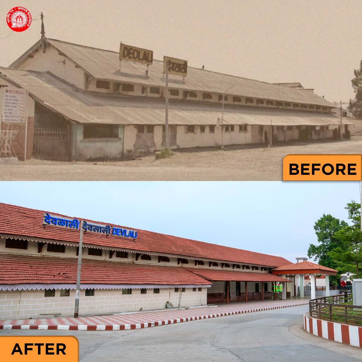 BhusavalDivn's tweet image. Devlali station has been redeveloped under ABSS and is now providing:
▪︎ Enhanced safety
▪︎ Smart ticketing 
▪︎ Commuter-friendly circulation area
▪︎ Upgraded waiting rooms
▪︎ Improved parking facilities
#Devlali #AmritBharatStations #IndianRailways #ABSS
@narendramodi…