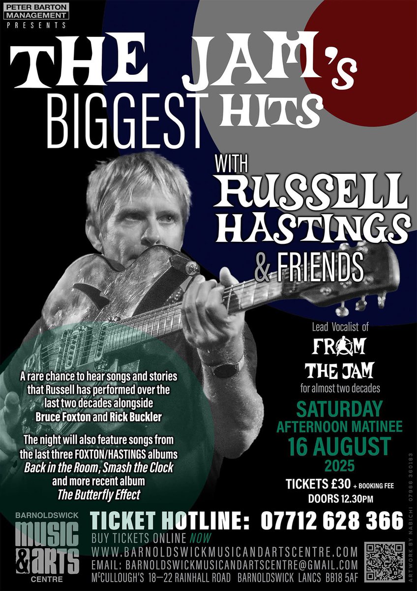 FromtheJam1's tweet image. A double dose of Russell Hastings of From the Jam will be performing a Matinee & and Evening show at Barnoldswick Music and Arts Centre. Grab a ticket now for the ultimate Jam experience. Tickets and more info on this link barnoldswickmusicandartscentre.com/from-th-jam @RussellHastings @guyhelliker