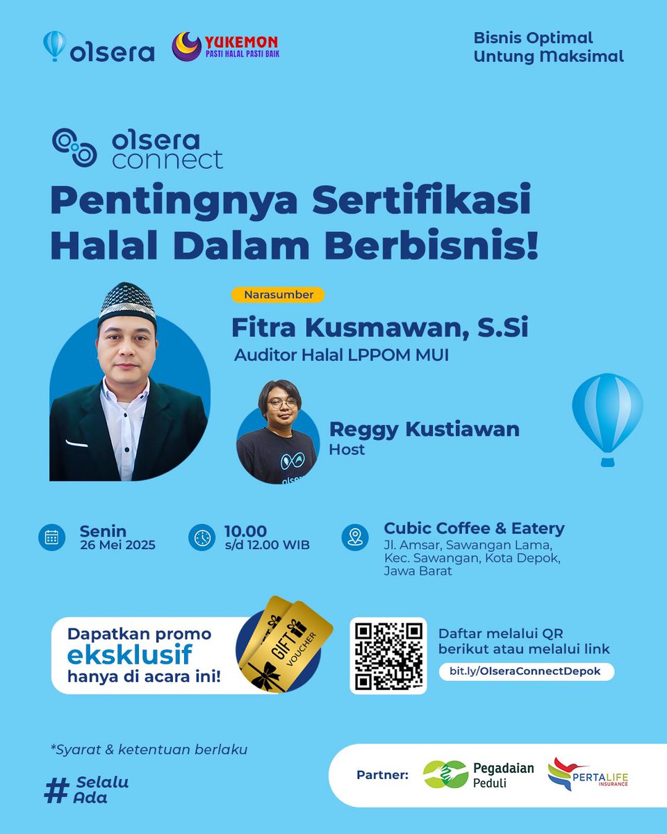 Halal bukan lagi soal agama, tapi juga kepercayaan konsumen, lho! 💫

Lebih lengkap, kita bahas tentang sertifikasi halal, yuk! ✨🚀 Catat tanggalnya:

📆 Senin, 26 Mei 2025
⏰ 10.00-12.00 WIB
📍 Cubic Coffee &amp; Eatery, Depok, Jawa Barat

Buruan daftar sekarang!