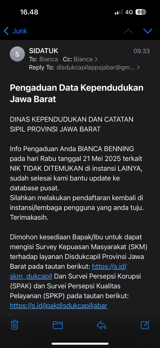 benningbi's tweet photo. @SamsatDigital selalu tidak berhasil verifikasi profil apa bisa dibantu? Informasi dari Disdukcapil Jabar update data ke database pusat sudah dilakukan. Mohon bantuannya. https://t.co/jrh4Cn6u8J
