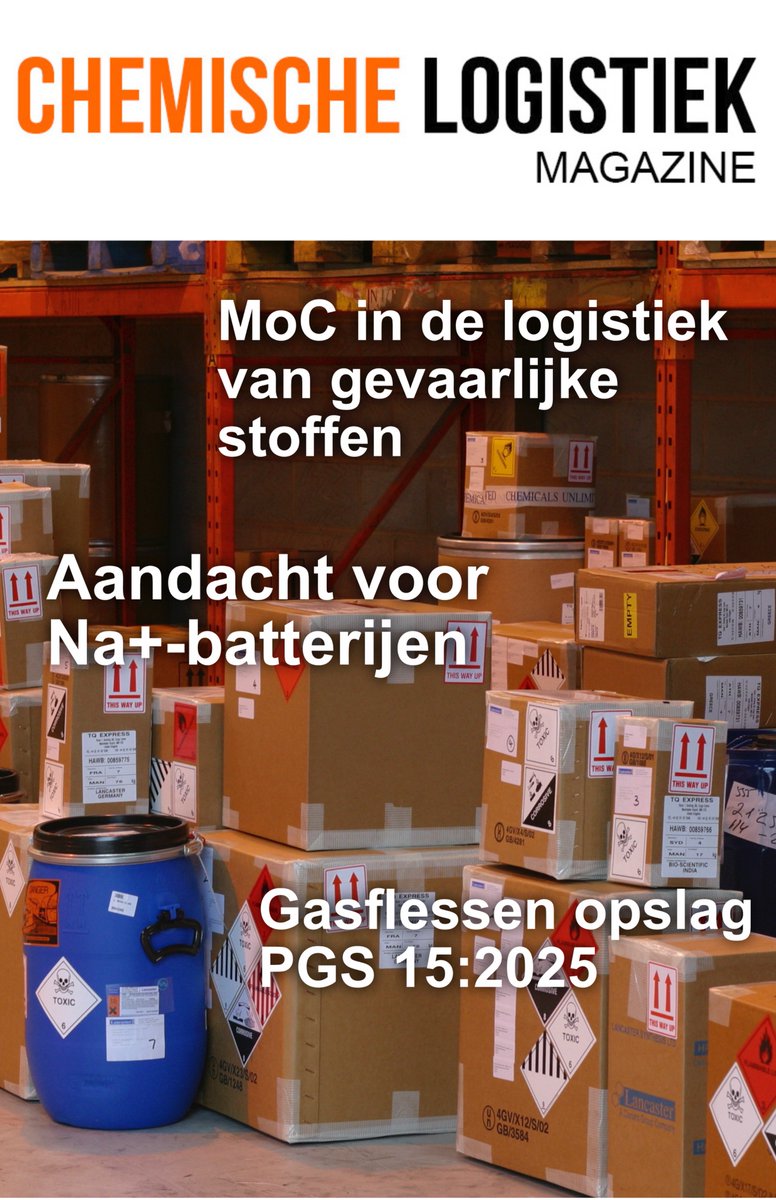 ChemischeLog_'s tweet photo. Binnenkort in CLM o.a.: gasflessenopslag in de PGS 15:2025, natrium-ion batterijen, verpakkingen van gevaarlijke stoffen, vergunningen bij logistieke bedrijven en MoC in de chemische logistiek. Wordt nu abonnee: https://t.co/LADpSKXlnK
#gevaarlijkestoffen #ADR #ADN #PGS15 #opslag https://t.co/KG0ugKzCKa