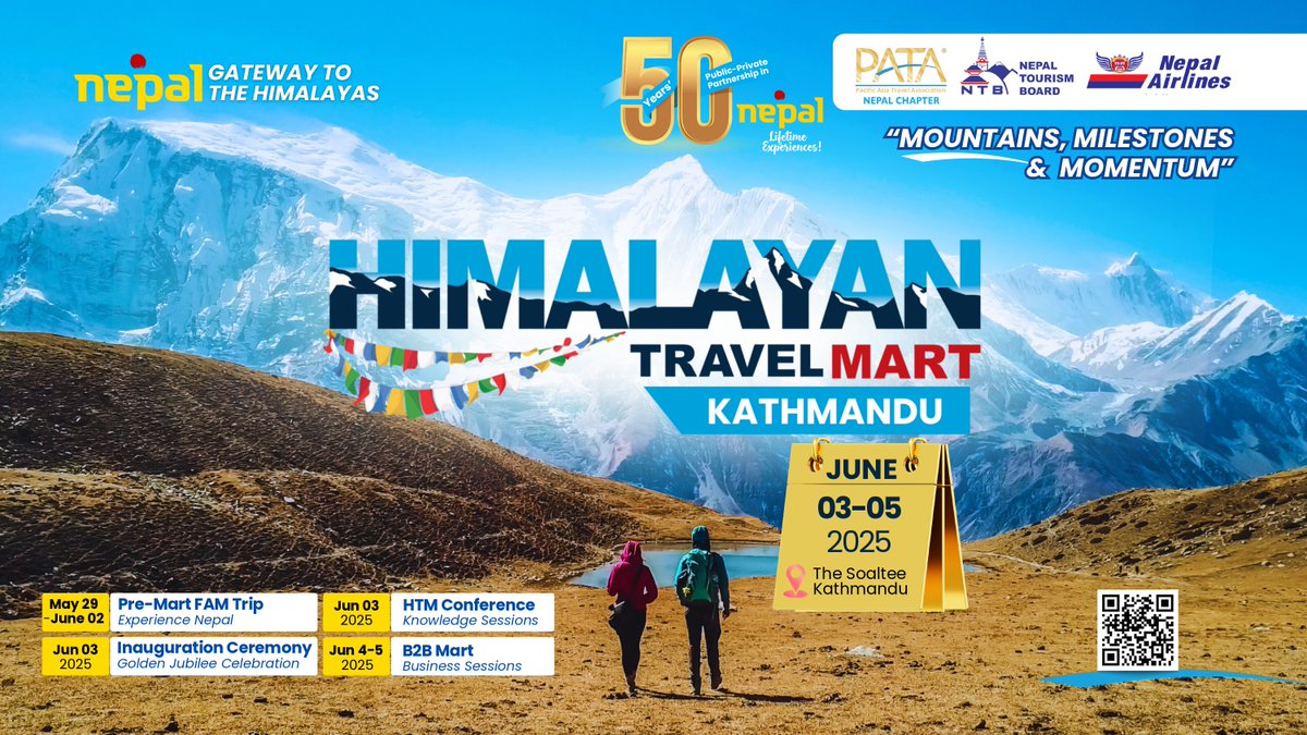 🌄 5th HIMALAYAN TRAVEL MART – #HTM2025
🗓 June 03–05, 2025
🏨 The Soaltee Kathmandu

Nepal proudly hosts the #HTM2025 under the theme:
✨ "Mountains, Milestones &amp; Momentum"
Join global travel leaders, tourism innovators, and Himalayan adventurers.
📣 Be a part of the journey!