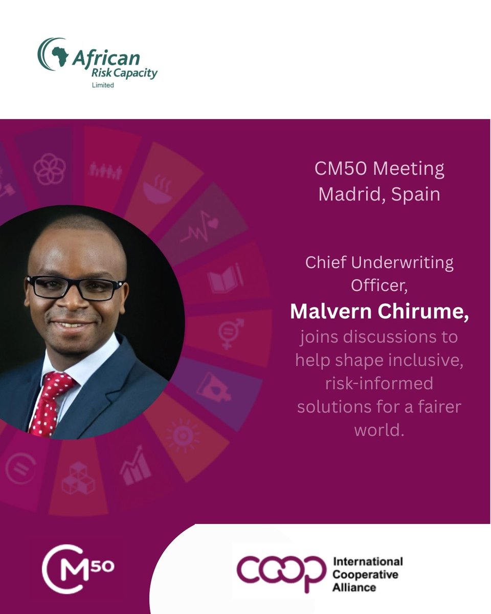 Africa Risk Capacity (Ltd) (@arcapacityltd) on Twitter photo The 2nd #CM50 - <a href="/icacoop/">International Cooperative Alliance</a> meeting kicks off in Madrid - a key milestone on the road to the <a href="/UN/">United Nations</a> #SocialSummit2025.
ARC Ltd is proud to take part, sharing how mutual, risk-informed solutions can drive #resilience.
🔗 More info: cm50.coop The 2nd #CM50 - <a href="/icacoop/">International Cooperative Alliance</a> meeting kicks off in Madrid - a key milestone on the road to the <a href="/UN/">United Nations</a> #SocialSummit2025.
ARC Ltd is proud to take part, sharing how mutual, risk-informed solutions can drive #resilience.
🔗 More info: cm50.coop