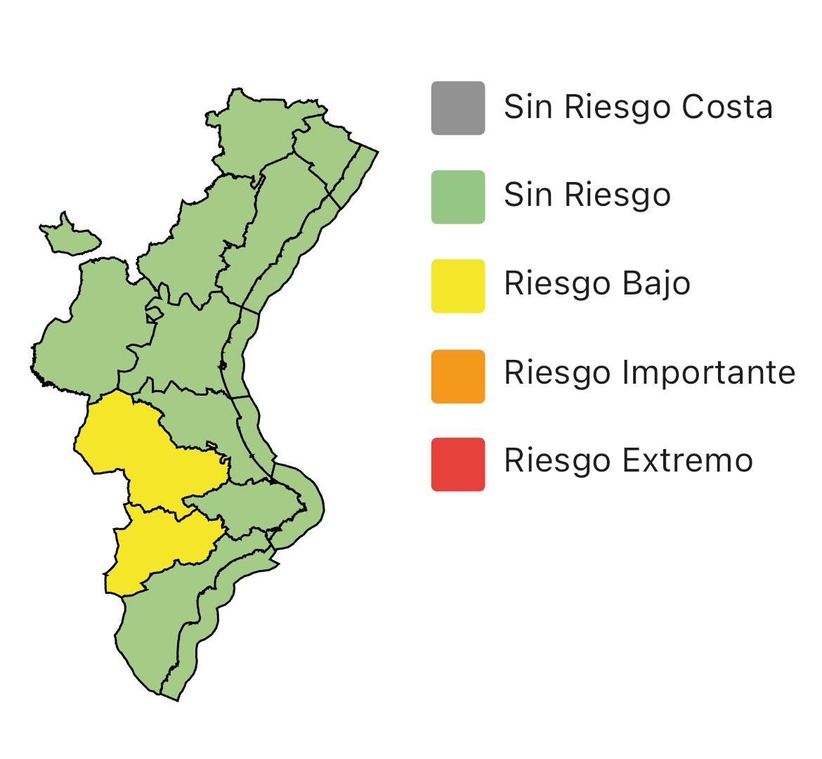 (11:35h.)🌧️⛈️El Centre de Coordinació d'Emergències estableix:

🟡Alerta pel risc de pluges i tempestes nivell groc en l'interior sud de València i interior d'Alacant.