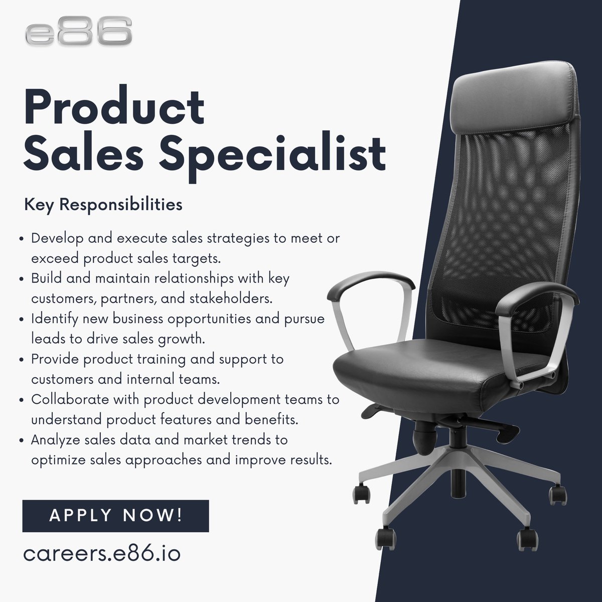 e86 is pleased to announce its expansion and subsequent hiring for new positions. Join our dynamic team and contribute to an extraordinary organization.

Explore our current openings and submit your application online at careers.e86.io

#e86 #JobOpenings #JoinOurTeam