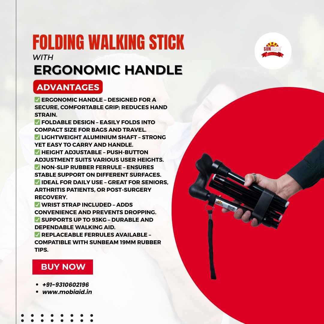 EaSunbeam53503's tweet image. Tired of bulky sticks that slow you down? 🦯
Switch to Sunbeam’s Folding Walking Stick — ergonomic, lightweight &amp;amp; travel-friendly.
👜 Folds in seconds
💪 Supports every step
✨ Walk smart. Walk free.
🔗 mobiaid.in
#MobilityAid #FoldingStick #SunbeamEnterprises
