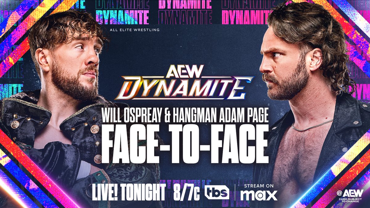 All Elite Wrestling (@aew) on Twitter photo TONIGHT!
It's the FINAL #AEWDynamite before #AEWDoN!
We'll be LIVE from Albuquerque, NM at 8pm ET/7pm CT on <a href="/TBSNetwork/">TBS Network</a> + @SportsOnMAX, TONIGHT! TONIGHT!
It's the FINAL #AEWDynamite before #AEWDoN!
We'll be LIVE from Albuquerque, NM at 8pm ET/7pm CT on <a href="/TBSNetwork/">TBS Network</a> + @SportsOnMAX, TONIGHT!