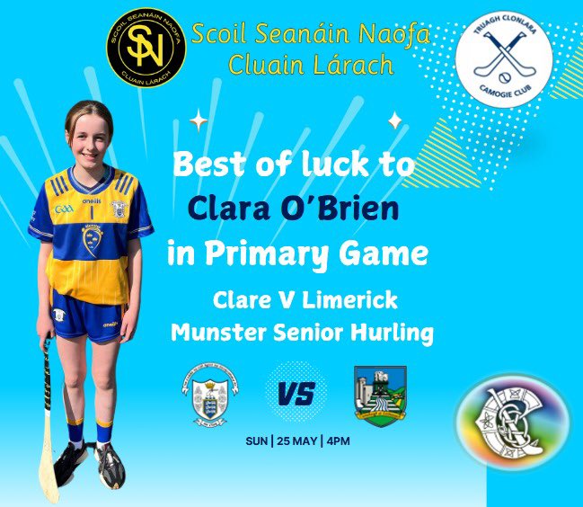 Truagh Clonlara Camogie (@officialtruagh) on Twitter photo Congratulations and best of luck to Clara O’Brien who has been selected to play in Primary Game this Sunday!!!
Well done Clara 👏👏
🩵💙
<a href="/ClonlaraNS/">Scoil Seanáin Naofa, Clonlara</a> Congratulations and best of luck to Clara O’Brien who has been selected to play in Primary Game this Sunday!!!
Well done Clara 👏👏
🩵💙
<a href="/ClonlaraNS/">Scoil Seanáin Naofa, Clonlara</a>