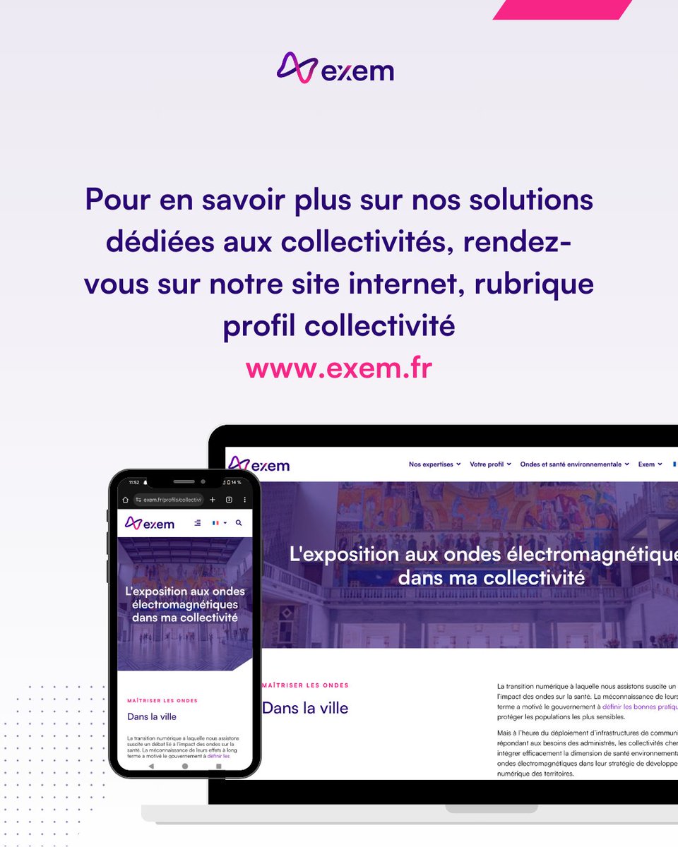 EXEM (@exemlab) on Twitter photo Les champs électromagnétiques sont partout en ville et se divisent en deux grandes familles.
Avec EMF City Management, nous aidons les collectivités à mieux gérer l’exposition aux ondes.
En savoir plus : exem.fr/profils/collec… Les champs électromagnétiques sont partout en ville et se divisent en deux grandes familles.
Avec EMF City Management, nous aidons les collectivités à mieux gérer l’exposition aux ondes.
En savoir plus : exem.fr/profils/collec…