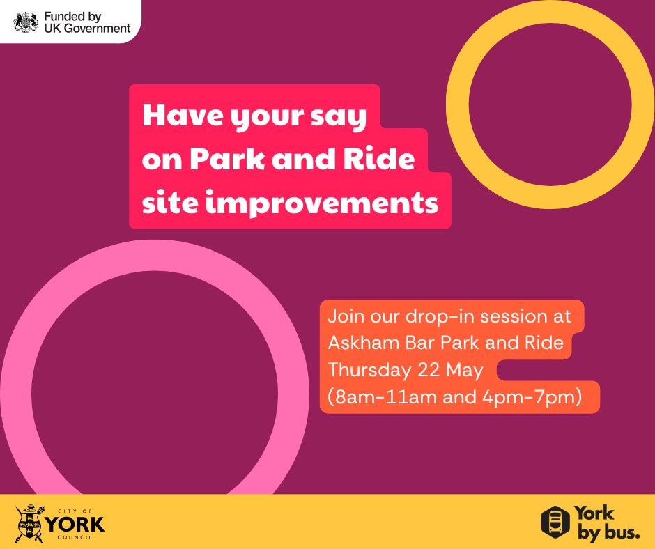 📢Is Askham Bar your regular Park and Ride site?

Have your say on plans to improve the site. Our officers will be on hand tomorrow (22 May) to chat at the Askham Bar ticket office from 8am-11am and 4pm-7pm.
👇 
ourbigconversation.york.gov.uk
