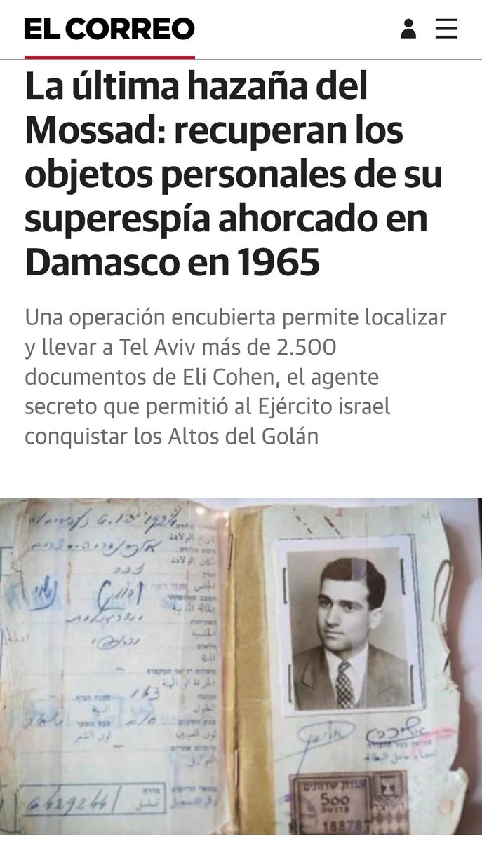 La prensa continúa a día de hoy elogiando al estado genocida de Israel  con falsas hazañas por parte del Mossad.

Ha sido su amigo yihadista de AlQaeda, Jolaini, el que les ha entregado los documentos.

Por qué AlQaeda o ISIS nunca han atacado al estado genocida de Israel??🤔🤔