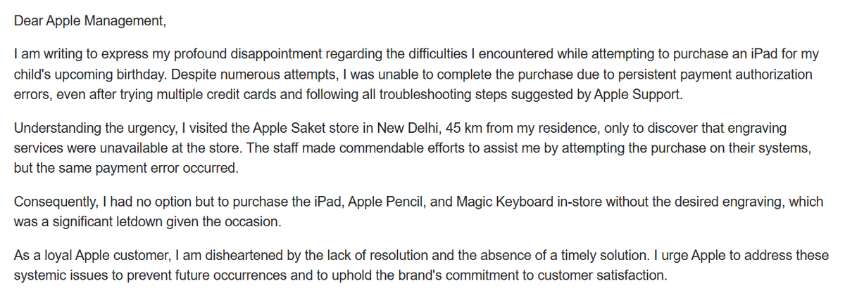 anupkr25's tweet photo. @Apple @AppleSupport @tim_cook 
I am writing to express my profound disappointment regarding the difficulties I encountered while attempting to purchase an iPad for my child's upcoming birthday. https://t.co/mLqABEdtab