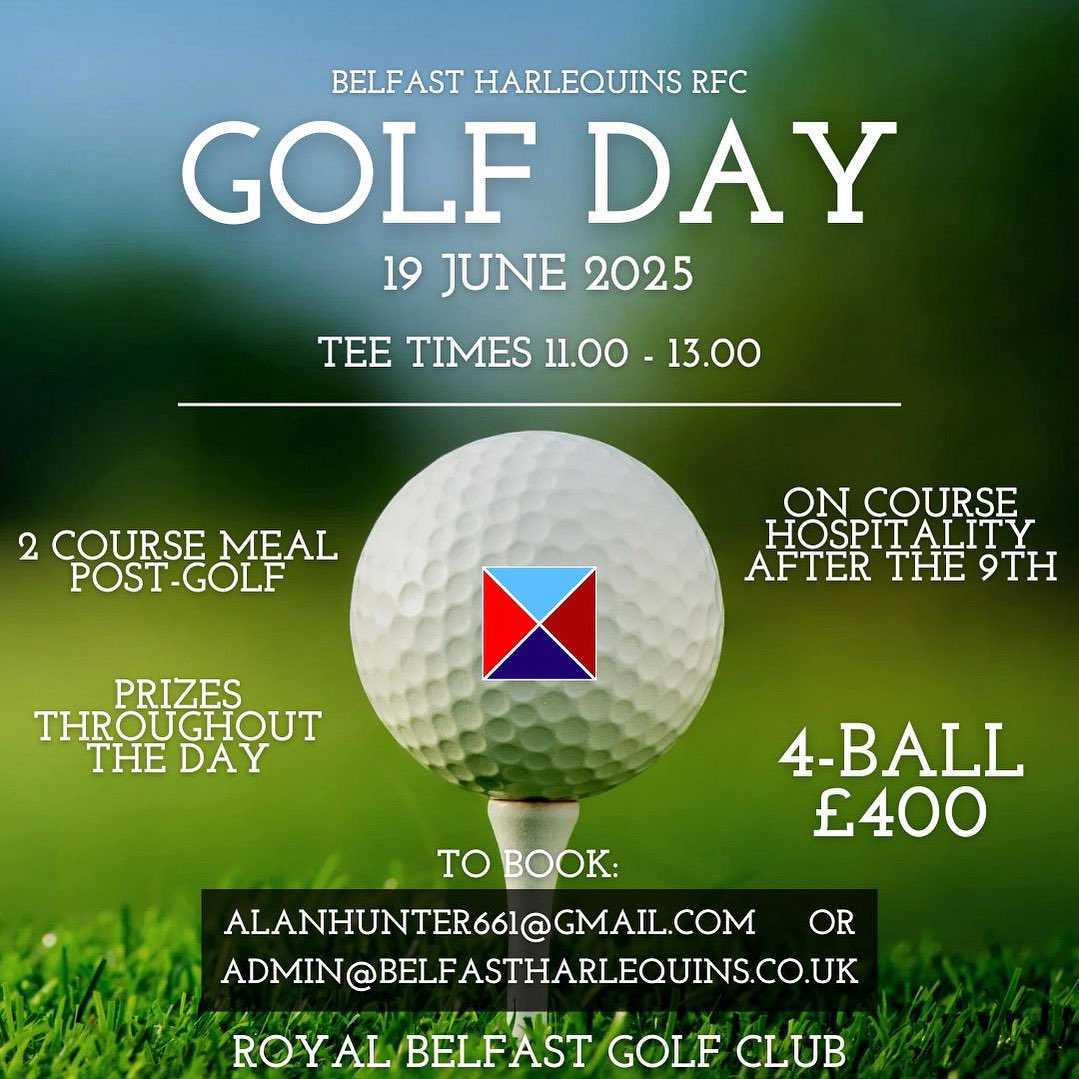 Belfast Harlequins RFC (@bharlequinsrfc) on Twitter photo ๐๐จ๐ฅ๐ ๐๐๐ฒ ๐๐๐๐ โณ๏ธ
Our annual golf day at <a href="/royalbelfast/">royalbelfast</a> is back on the 19th June ๐ฅ
4๏ธโฃ-balls are ยฃ400 with a 2๏ธโฃ course meal after the round and spot prizes throughout the day ๐คฉ
To book, contact the emails above or DM us and we can get you booked ๐ค ๐๐จ๐ฅ๐ ๐๐๐ฒ ๐๐๐๐ โณ๏ธ
Our annual golf day at <a href="/royalbelfast/">royalbelfast</a> is back on the 19th June ๐ฅ
4๏ธโฃ-balls are ยฃ400 with a 2๏ธโฃ course meal after the round and spot prizes throughout the day ๐คฉ
To book, contact the emails above or DM us and we can get you booked ๐ค