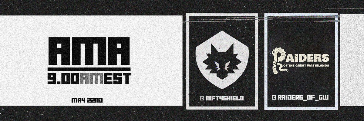 NiftyShield (@niftyshield) on Twitter photo Our next AMA is with <a href="/Raiders_of_GW/">Raiders of the Great Wastelands</a> !! Join us tomorrow at 09:00 AM EST as we welcome the team to our Space. 
You don’t want to miss this, early alpha will be shared. Of course, our host <a href="/nft_royalty/">Chan</a> is already getting ready. 
Come prepared, join the discussion, and let’s make Our next AMA is with <a href="/Raiders_of_GW/">Raiders of the Great Wastelands</a> !! Join us tomorrow at 09:00 AM EST as we welcome the team to our Space. 
You don’t want to miss this, early alpha will be shared. Of course, our host <a href="/nft_royalty/">Chan</a> is already getting ready. 
Come prepared, join the discussion, and let’s make