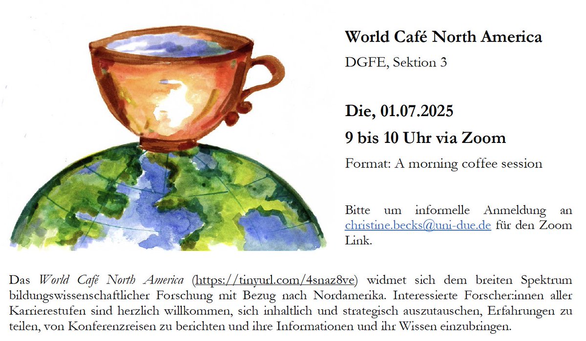 ChrBecks's tweet photo. Herzliche Einladung zum World Cafe Nordamerika am 01.07., um 9 Uhr online. https://t.co/gEHJiOomi0