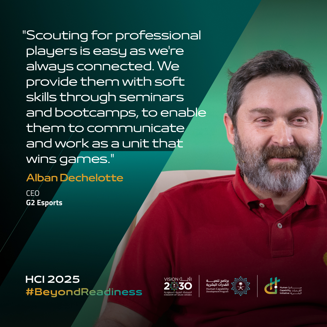 Human Capability Initiative (@hci_ksa) on Twitter photo Empowering talent is key to building winning teams. At #HCI2025, <a href="/AlbanDechelotte/">G2 Stilgar</a>, CEO of <a href="/G2esports/">G2 Esports</a>, emphasized the power of structured development, highlighting how communication and teamwork transform individual players into high-performing squads.
#BeyondReadiness Empowering talent is key to building winning teams. At #HCI2025, <a href="/AlbanDechelotte/">G2 Stilgar</a>, CEO of <a href="/G2esports/">G2 Esports</a>, emphasized the power of structured development, highlighting how communication and teamwork transform individual players into high-performing squads.
#BeyondReadiness