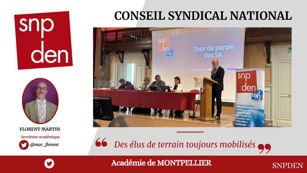 La délégation <a href="/SnpdenMTP/">SNPDEN Montpellier</a>  autour de <a href="/mar_florent/">Florent Martin</a> à #Dijon pour porter la parole des adhérents de l <a href="/acmontpellier/">Académie Montpellier</a> ,  notamment leurs nombreuses difficultés rencontrées sur le terrain.