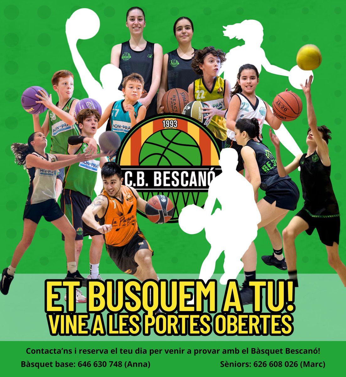 Uneix-te a la família del Bàsquet Bescanó! 🏀👨‍👩‍👧‍👦

Per a totes les edats: des d’escoleta fins a sèniors! 👶➡️👴

Entrenaments 💪, competició 🏆, entrenadors titulats 🎓, gimnàs 🏋️, tecnificacions 🎯 i molt bon rotllo 😎🔥!

📲 Posa’t en contacte amb nosaltres… t’encantarà! 💥✨