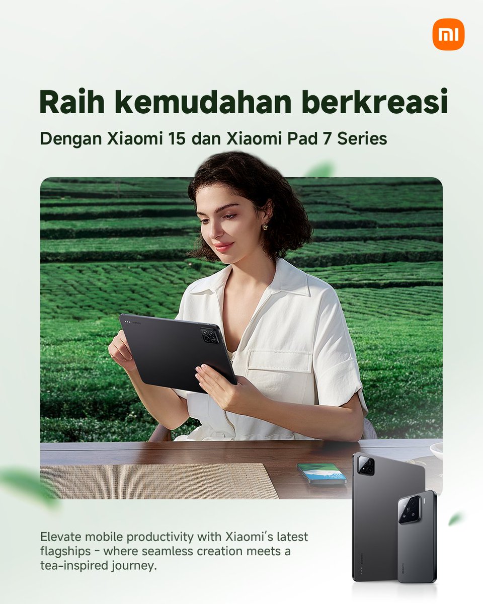 Inilah saat yang tepat untuk memulai perjalanan kreasi tanpa batas dengan Xiaomi 15 dan Xiaomi Pad 7 Series.

Nikmati multitasking tanpa hambatan dan desain elegan yang mendukung aktivitas harianmu yang produktif.

#XiaomiIndonesia