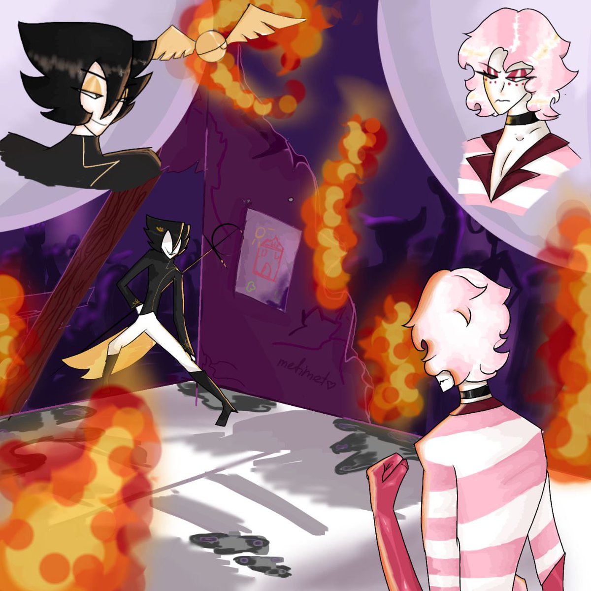 a sketch from a role-playing game with my sorol.
Okay, I love dynamic scenes. 
Azrael belongs to <a href="/esbellesantos/">🔻𝕖𝕤𝕓𝕖𝕝𝕝𝕖 🔺</a> 
Angel Dust hum is mine