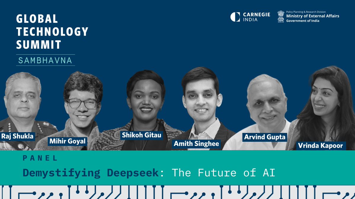 Carnegie India (@carnegieindia) on Twitter photo A panel with <a href="/asinghee1/">Amith Singhee</a>, <a href="/DrShikoh/">Shikoh Gitau</a>, Mihir Goyal, <a href="/Gen_RajShukla/">Raj Shukla</a>, <a href="/lbscidsa/">Arvind Gupta</a> & <a href="/VrindaKa/">Vrinda Kapoor</a> compared #AI models across China and the U.S. The discussion emphasized the need for India to prioritize innovation, overhaul the #AI mission, and dismantle bureaucratic hurdles.
📺 A panel with <a href="/asinghee1/">Amith Singhee</a>, <a href="/DrShikoh/">Shikoh Gitau</a>, Mihir Goyal, <a href="/Gen_RajShukla/">Raj Shukla</a>, <a href="/lbscidsa/">Arvind Gupta</a> & <a href="/VrindaKa/">Vrinda Kapoor</a> compared #AI models across China and the U.S. The discussion emphasized the need for India to prioritize innovation, overhaul the #AI mission, and dismantle bureaucratic hurdles.
📺