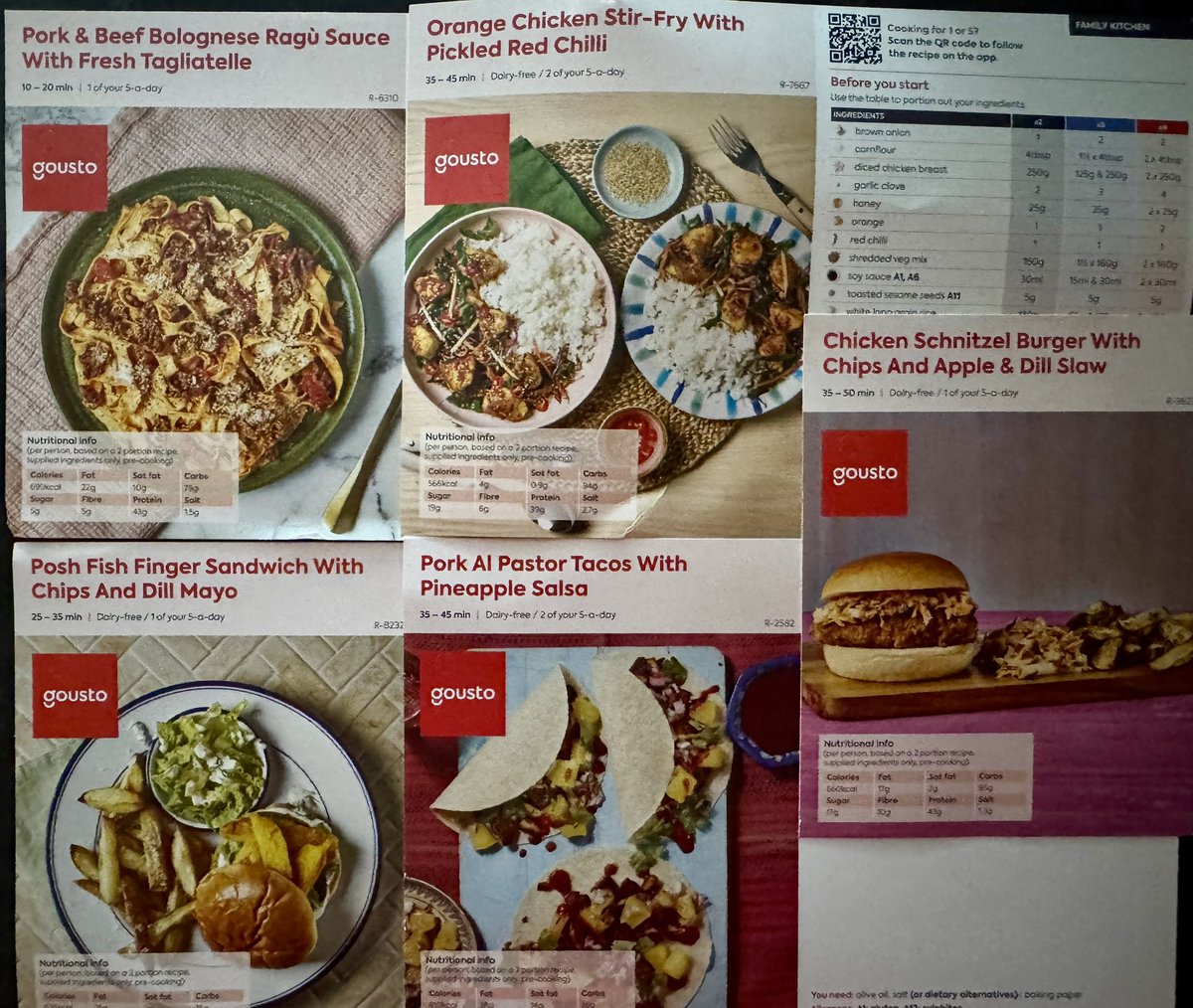 This wks Gousto meal selections! Our 3rd week-we ❤️!  Super tasty, easy to make, well portioned &amp; so much choice! Totally changed how we eat, no wasting food/money AND you can get 65% off your 1st box using my code! If it’s not for you, just cancel! Easy! gousto.co.uk/raf?promo_code…