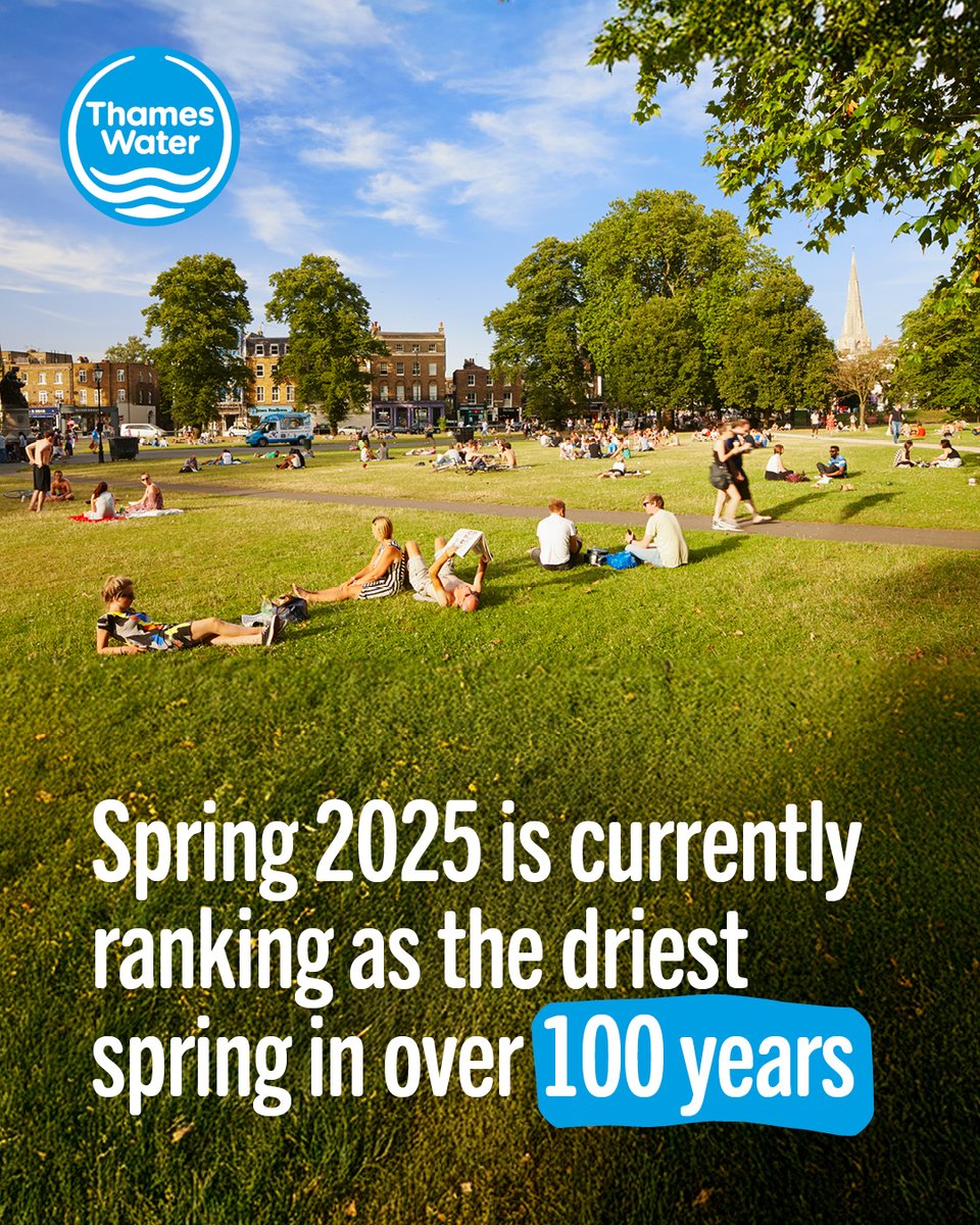 Thames Water 💧 (@thameswater) on Twitter photo According to the <a href="/metoffice/">Met Office</a>, despite a potentially rainy British bank holiday weekend on the way, this spring is shaping up to be one for the record books.
With just 80.6mm of rainfall, spring 2025 is currently ranking as the driest spring in over a century (the previous According to the <a href="/metoffice/">Met Office</a>, despite a potentially rainy British bank holiday weekend on the way, this spring is shaping up to be one for the record books.
With just 80.6mm of rainfall, spring 2025 is currently ranking as the driest spring in over a century (the previous