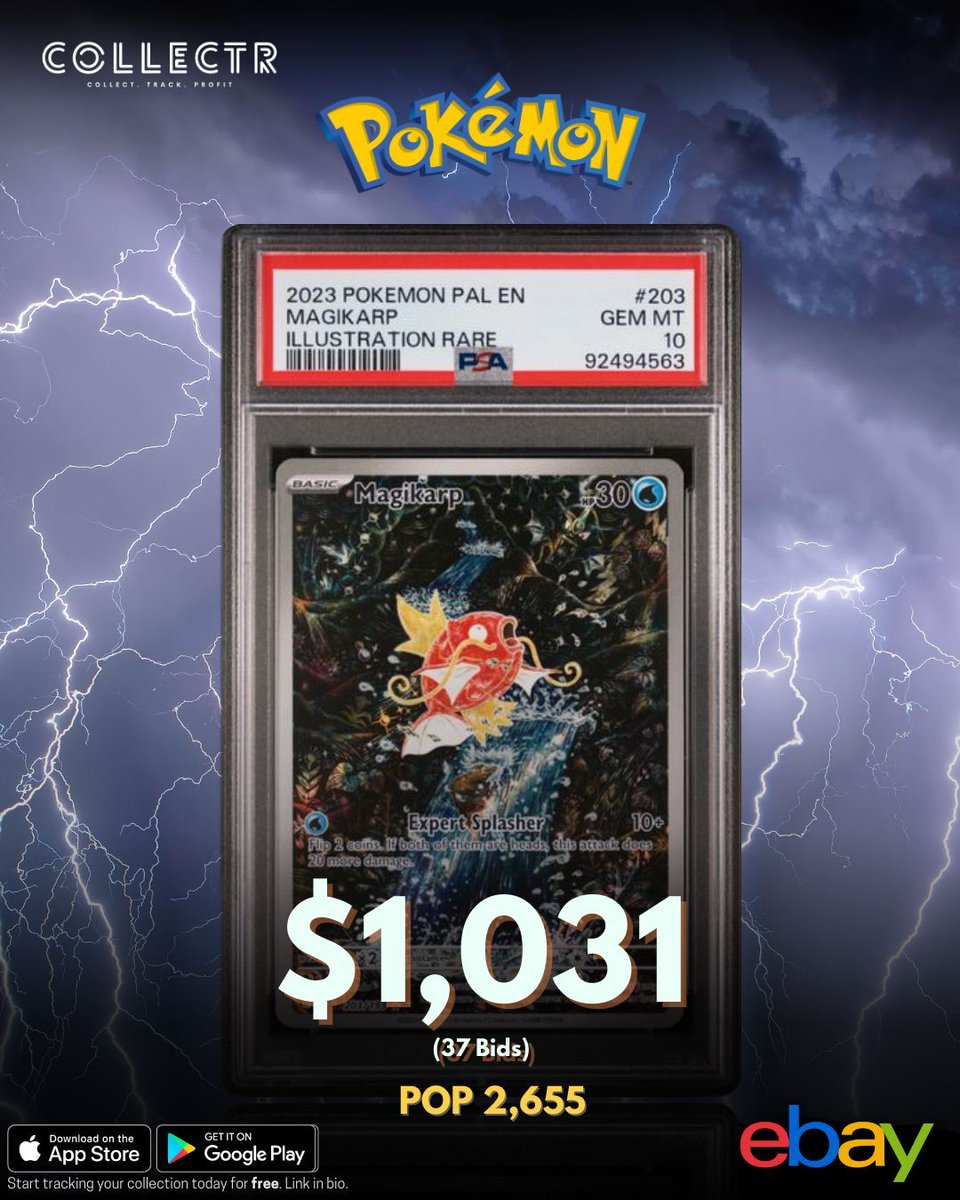 A #PSA 10 #Magikarp from the #PaldeaEvolved set just sold in auction on # eBay for $1,031. This card is a POP 2,655. #pokemontcg #collectibles # pokemoncards #pokemoncommunity #pokemoncollector #PokemonCollection  #PokemonCardCollector #PokemonCardGame ...