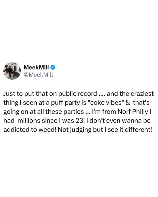 Real1of1TV's tweet image. Meek Mill Speaks On Diddy’s S*x Trafficking Trial &amp;amp; Says The Craziest Thing He Saw At A Puff Party Was "Coke Vibes." #MeekMill #Diddy