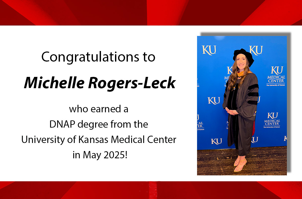 UNL McNair (@unl_mcnair) on Twitter photo Congrats to <a href="/UNL_McNair/">UNL McNair</a> alum Michelle Rogers-Leck who earned a Doctor of Nurse Anesthesia Practice degree from the University of Kansas Medical Center in May 2025. She will be joining the anesthesia team at Mosaic Life Care at St. JosephโMedical Center. So proud of you! ๐๐๐ Congrats to <a href="/UNL_McNair/">UNL McNair</a> alum Michelle Rogers-Leck who earned a Doctor of Nurse Anesthesia Practice degree from the University of Kansas Medical Center in May 2025. She will be joining the anesthesia team at Mosaic Life Care at St. JosephโMedical Center. So proud of you! ๐๐๐