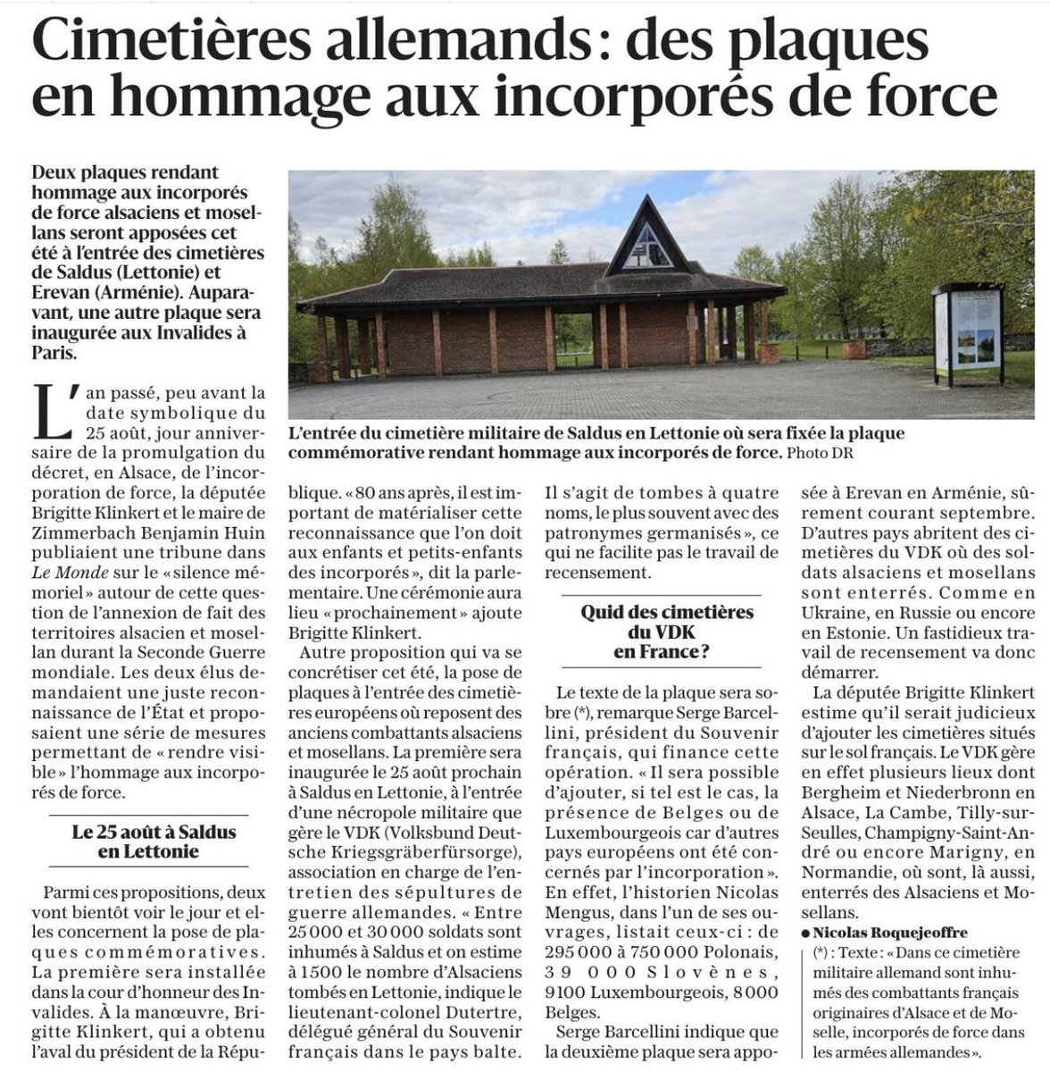 Brigitte Klinkert (@klinkertbrigitt) on Twitter photo Enfin, la mémoire des incorporés de force d'Alsace et de Moselle est reconnue officiellement.
À Alsace, <a href="/EmmanuelMacron/">Emmanuel Macron</a> a appelé à "nommer, reconnaître et enseigner" la mémoire tragique des incorporés de force. Une plaque aux Invalides sera apposée prochainement.
La mémoire du Enfin, la mémoire des incorporés de force d'Alsace et de Moselle est reconnue officiellement.
À Alsace, <a href="/EmmanuelMacron/">Emmanuel Macron</a> a appelé à "nommer, reconnaître et enseigner" la mémoire tragique des incorporés de force. Une plaque aux Invalides sera apposée prochainement.
La mémoire du