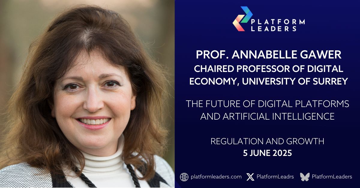 Platform Leaders (@platformleadrs) on Twitter photo Delighted to welcome Prof. Annabelle Gawer <a href="/AnnabelleGawer/">Prof Annabelle Gawer</a> <a href="/SurreyCoDE/">Surrey CoDE</a> <a href="/UniOfSurrey/">University of Surrey</a> to Platform Leaders on 5 June. A world-class #platformstrategy pioneer, Annabelle will chair the panel on how to regulate digital markets and stimulate growth. To register platformleaders.com Delighted to welcome Prof. Annabelle Gawer <a href="/AnnabelleGawer/">Prof Annabelle Gawer</a> <a href="/SurreyCoDE/">Surrey CoDE</a> <a href="/UniOfSurrey/">University of Surrey</a> to Platform Leaders on 5 June. A world-class #platformstrategy pioneer, Annabelle will chair the panel on how to regulate digital markets and stimulate growth. To register platformleaders.com