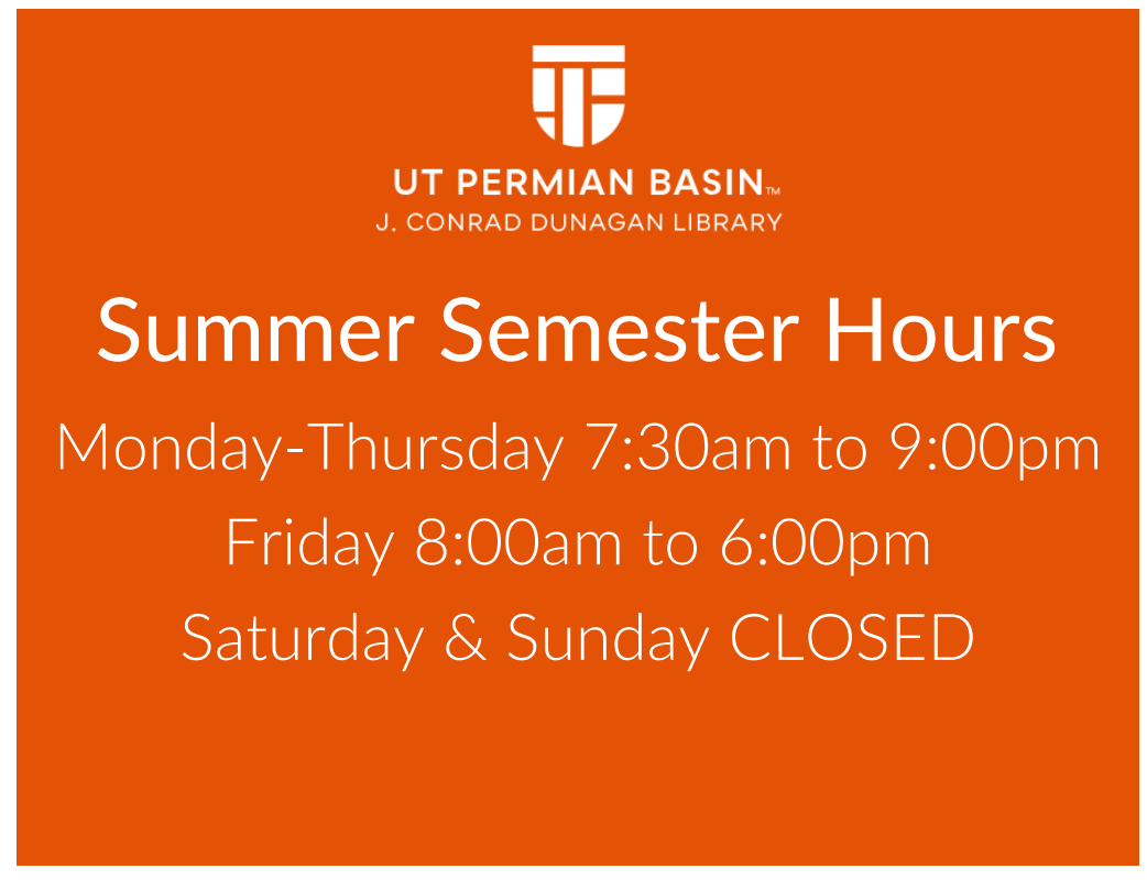UTPBFALCONLIB's tweet photo. Hi Falcons!
Here are our hours for summer!
#SummerHours #UTPBLibrary https://t.co/u3T9R1ZMJv