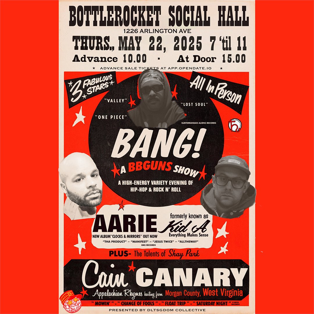 itsyoungleisure's tweet image. #BANG2 show @ Bottlerocket Social Hall tomorrow night y'all!  We got Pgh rap legend Kid A joining us along with WVs own Cain Canary and the illustrious Shay Park.  See yinz at the gig.  $10 ticket link in the comments.