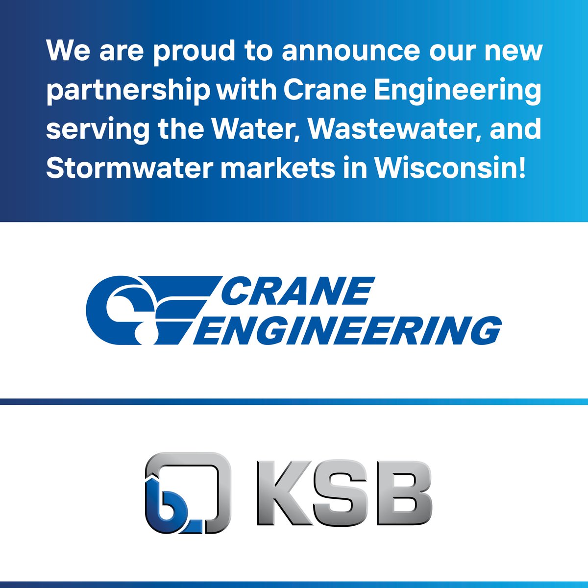 🚨 Exciting News! 🚨

We’re proud to announce Crane Engineering is now representing KSB in the U.S. Water Market across Wisconsin! With 85 years of experience, Crane Engineering brings exceptional knowledge, expertise, and quality products for their customers. Welcome!