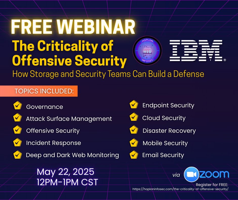 HoplonInfosec's tweet photo. FREE CYBERSECURITY WEBINAR
๐ May 22 | 12โ1PM CST
๐๏ธ Register free: https://t.co/yLVLlgmrR5
Donโt miss out!
#CyberSecurity #FreeWebinar #OffensiveSecurity #DarkWebMonitoring #InfoSec #HoplonInfosec #Cybersecurityawareness #cybersecuritytips #cybernews #IBM https://t.co/KQm2VHMDOp