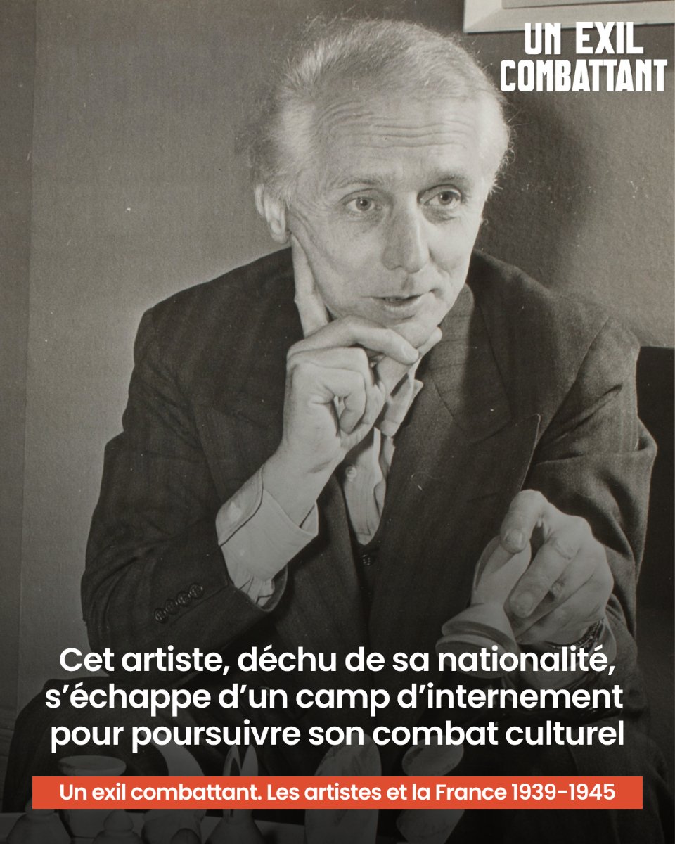MuseeArmee's tweet photo. [#ExilCombattant] Déchu de sa nationalité, le peintre Max Ernst s’échappe d’un camp d’internement pour s’exiler aux Etats-Unis.

📖 D’origine allemande, Max Ernst, conscient de la montée des totalitarismes, multiplie les œuvres dénonciatrices, dont L’Oreille prêtée (1935) et L’Ange du foyer (1937), il est ainsi déclaré ennemi du Reich et déchu de sa nationalité en 1933.

👉 Interné en France en octobre 1939, il effectue deux séjours au camp des Milles, lieu d’internement des « sujets ennemis » étrangers où sont abrités une importante communauté d’intellectuels et d’artistes allemands, autrichiens, hongrois et tchèques. 

🗽 Il est libéré grâce à Paul Éluard, mais réinterné en mai 1940. Ernst parvient finalement à s’exiler aux États-Unis, où il arrive le 14 juillet 1941. En mars 1942, il participe à la célèbre exposition Artists in Exile, organisée à la Pierre Matisse Gallery. Cette exposition souligne l’impact de l’avant-garde européenne dans un contexte où la défense de l’art moderne est un véritable outil de propagande pour la liberté.

Découvrez son parcours, ainsi que celui de nombreux autres artistes et intellectuels qui ont défendu un «certain esprit français», grâce à l’exposition « Un exil combattant. Les artistes et la France 1939-1945 », jusqu’au 22 juin au musée de l’Armée.

#ExilCombattant #museearmee #invalides #secondeguerremondiale #peintre #2gm #MaxErnst #histoire #Art