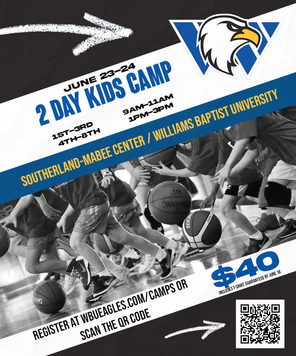 🏀 WBU Women's Basketball has announced its 2025 Two Day Kids Camp!

The camp is open to students grades 1-8 and will take place on June 23-24 inside the Southerland-Mabee Center.

Registration is now open at wbueagles.com/camps

#TakeFlight