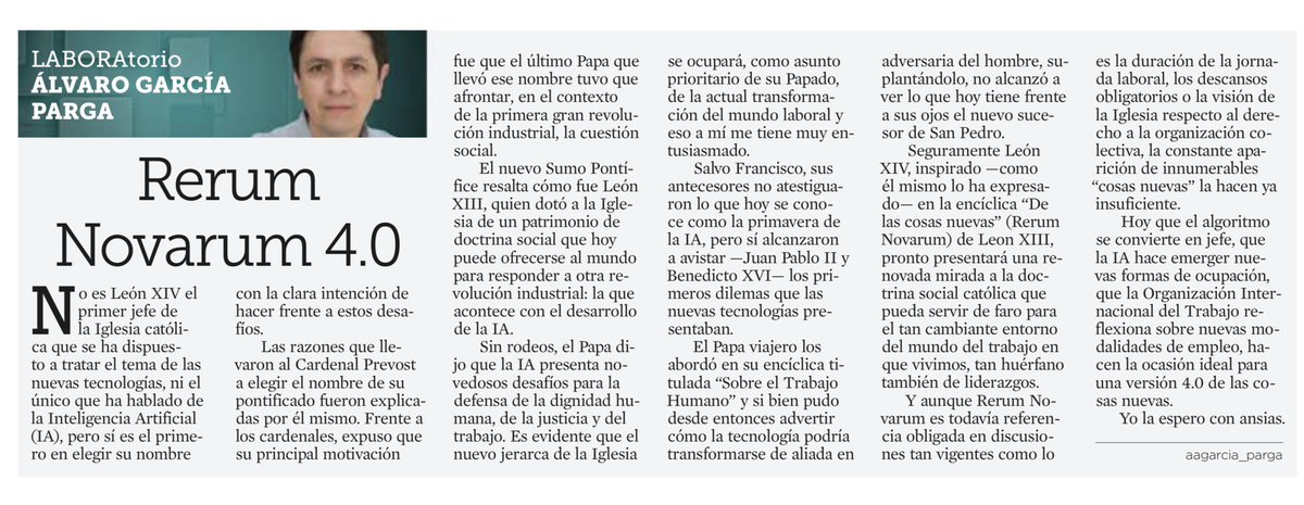 El monumental surgimiento de “cosas nuevas” impulsadas por la #IA transforma al mundo del trabajo.   #LeonXIV está listo para aportar una visión renovada de la doctrina social.
<a href="/reformaopinion/">Reforma Opinión</a>