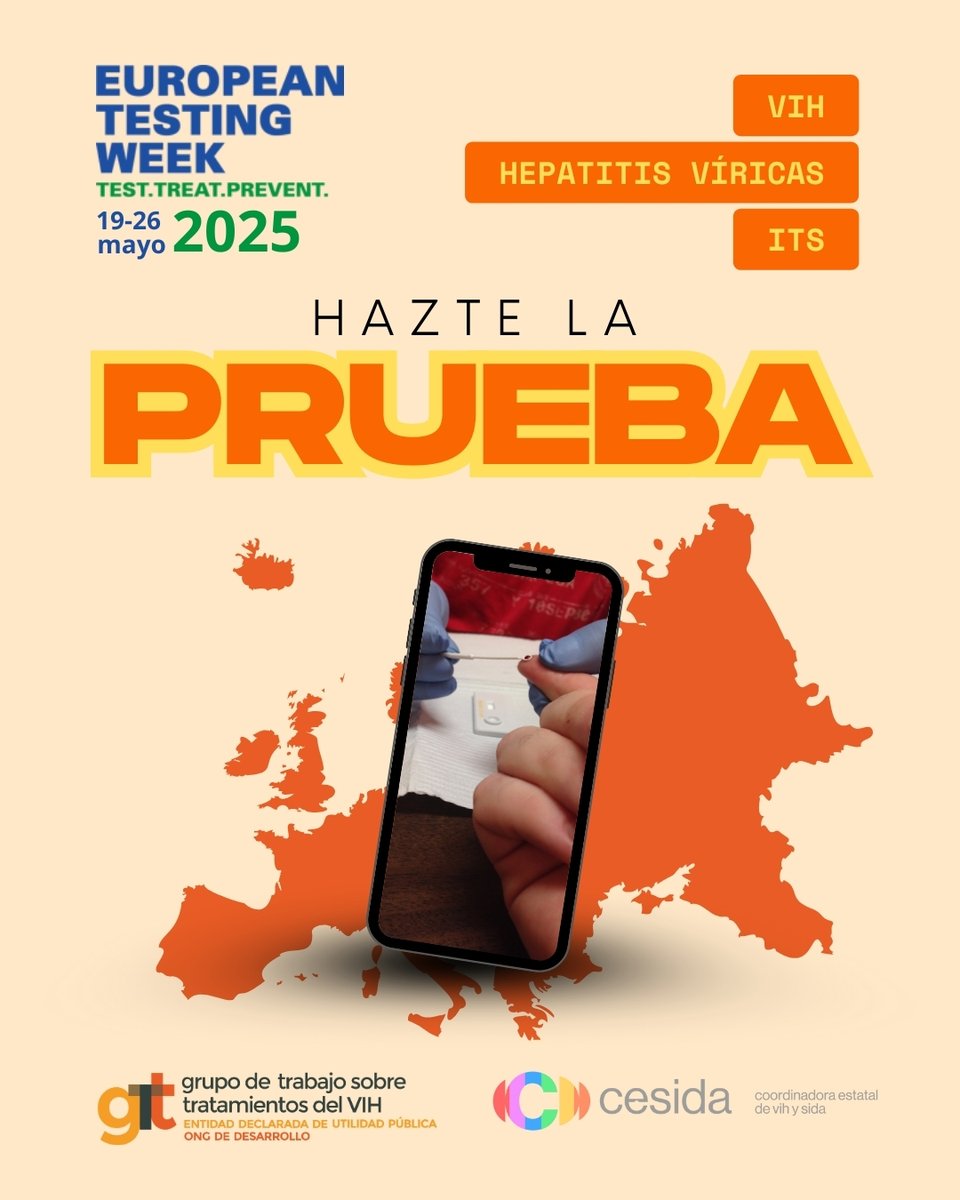 gTtVIH's tweet photo. ¡Es la Semana Europea de la Prueba del VIH, hepatitis víricas y otras ITS! La información te ayudará a cuidarte. ✅ En la web de Cesida te dirán dónde hacerte  pruebas rápidas, confidenciales y gratis.  

👉 https://t.co/3injpDmXYq

#HazteLaPrueba #EuroTestWeek #CeroEstigma https://t.co/ZhGqrzyI9z