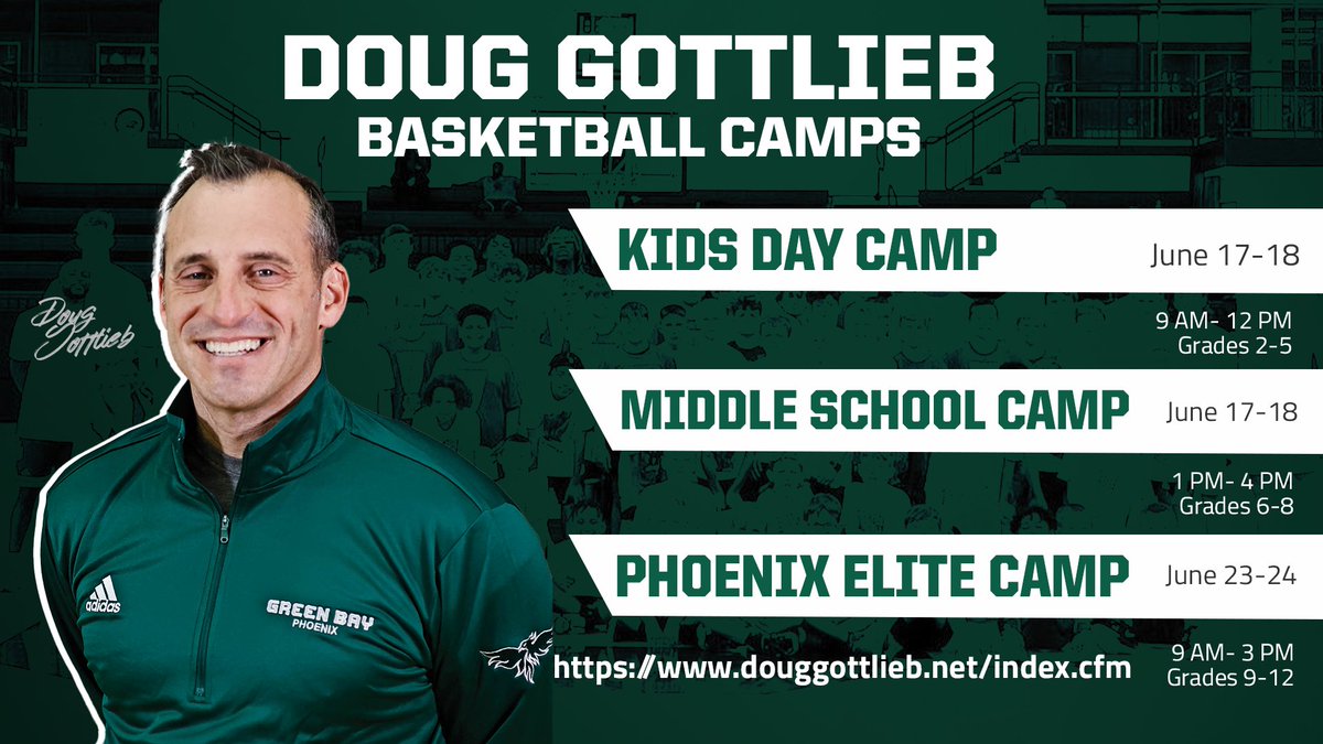 Green Bay Men’s Basketball (@gbphoenixmbb) on Twitter photo ICYMI: Dates are available for this summer's <a href="/GottliebShow/">Doug Gottlieb</a> Basketball Camps!
🗓️ Kids Camp Day - June 17-18
🗓️ Middle School Camp - June 17-18
🗓️ Phoenix Elite Camp - June 23-24
douggottlieb.net/index.cfm ICYMI: Dates are available for this summer's <a href="/GottliebShow/">Doug Gottlieb</a> Basketball Camps!
🗓️ Kids Camp Day - June 17-18
🗓️ Middle School Camp - June 17-18
🗓️ Phoenix Elite Camp - June 23-24
douggottlieb.net/index.cfm