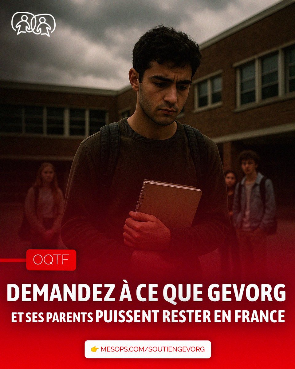 Arrivé il y a 2 ans, Gevorg, 17 ans, scolarisé à Lorient, risque l’expulsion avec ses parents 🇦🇲

Sérieux, engagé et apprécié, il mérite de poursuivre sa vie ici.

Signez la pétition ➡️ mesops.com/SoutienGevorg ✍️ 

#OQTF #lycéen