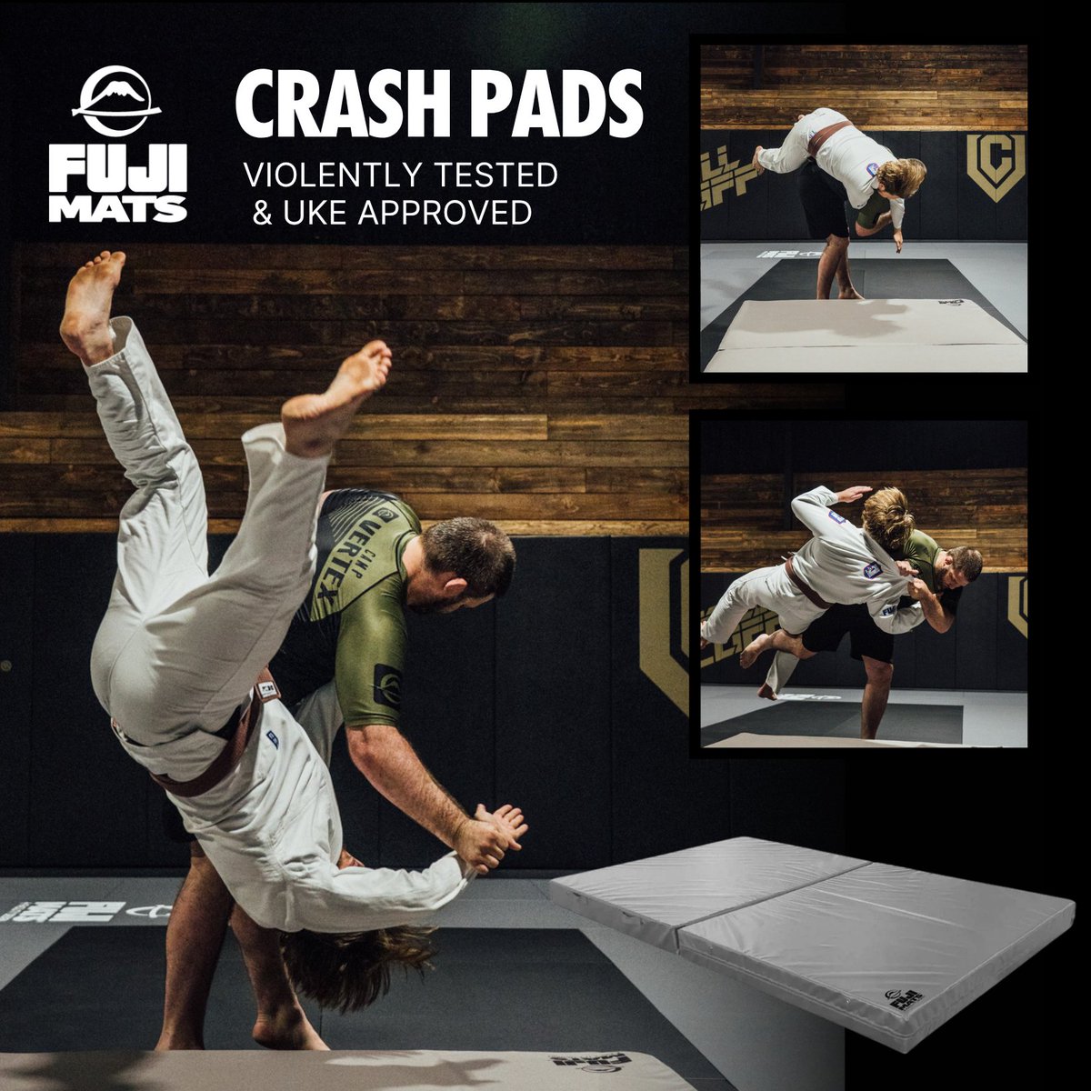 YOU TRAIN HARD. YOU FALL HARDER.
That’s why you need FUJI Mats Crash Pads.
🔥 Violently Tested. Uke Approved. ✅

These aren’t your average crash pads. FUJI Crash Pads are built to eat impact and protect!