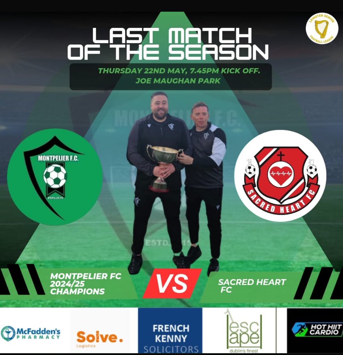 Montpelier FC (@mpfc20) on Twitter photo Fixture: <a href="/LSLLeague/">Leinster Senior League</a> Senior 1A
Our final fixture of the 24/25 we travel to face <a href="/Sacred_Heart_FC/">Sacred Heart FC</a> tomorrow evening with the lads looking to take back the 3pts they gave up earlier in the season in what’s a big game for the home side.
All Support Welcome 💚🖤 Fixture: <a href="/LSLLeague/">Leinster Senior League</a> Senior 1A
Our final fixture of the 24/25 we travel to face <a href="/Sacred_Heart_FC/">Sacred Heart FC</a> tomorrow evening with the lads looking to take back the 3pts they gave up earlier in the season in what’s a big game for the home side.
All Support Welcome 💚🖤