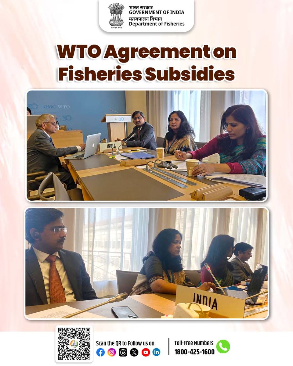 FisheriesGoI's tweet photo. Ms. Neetu Prasad, Joint Secretary, Department of Fisheries, GoI, represented  India at WTO Fisheries Subsidies Negotiations in Geneva on 15th-16th May 2025 highlighted initiatives of GoI  for sustainable fisheries practices. 

#WTO #FisheriesNegotiations #DofGoI https://t.co/29j5ULmTcW