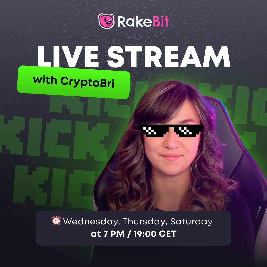 Rakebit.com Casino (@therakebit) on Twitter photo Cooked! 🔥
Today will be the first stream on our channel RakeBit Kick jointly with streamer <a href="/cryptobri_/">Crypto Bri</a> 📺
Join us today at 7 PM / 19:00 CET and get a chance to be a GIVEAWAY winner on Kick channel!
kick.com/rakebit
Streaming Schedule 👇
⏰ Wednesday, Thursday, Cooked! 🔥
Today will be the first stream on our channel RakeBit Kick jointly with streamer <a href="/cryptobri_/">Crypto Bri</a> 📺
Join us today at 7 PM / 19:00 CET and get a chance to be a GIVEAWAY winner on Kick channel!
kick.com/rakebit
Streaming Schedule 👇
⏰ Wednesday, Thursday,