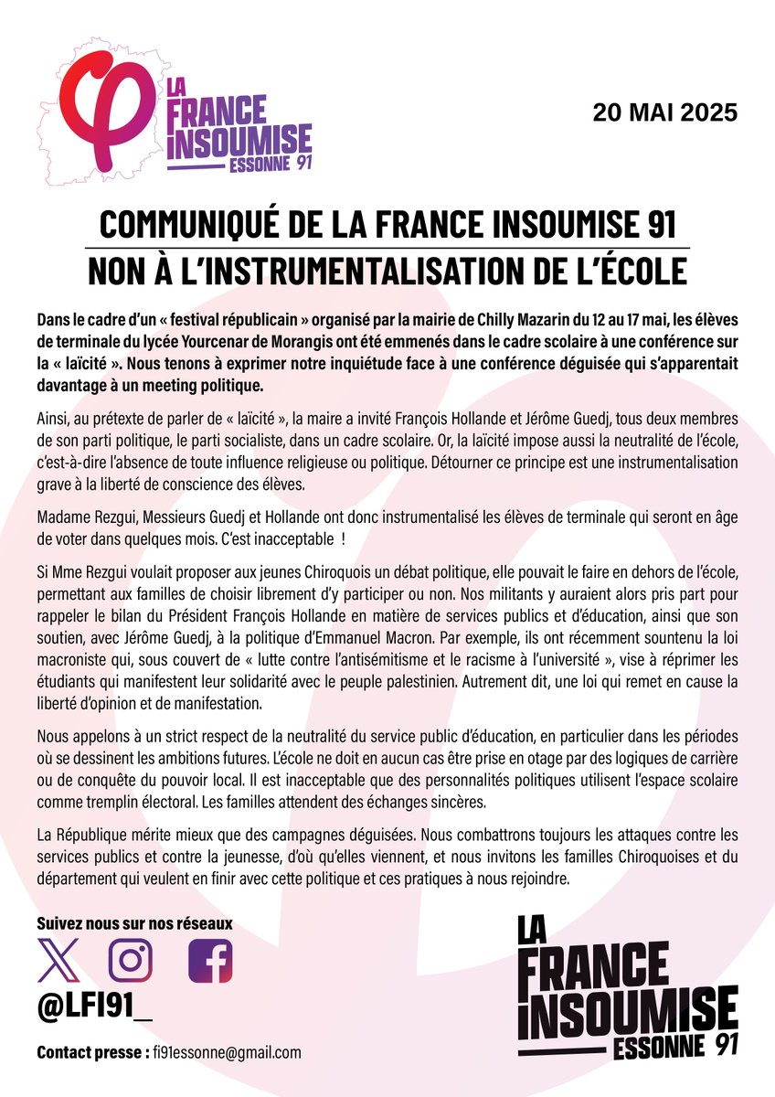 📢 Communiqué de la France Insoumise de l'Essonne
👇
