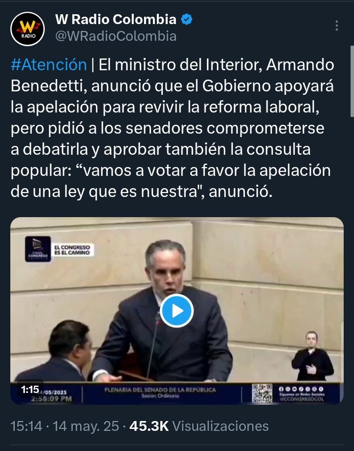 LeonVocero2's tweet photo. La reforma laboral mutilada fue revivida gracias a los votos de algunos congresistas del Pacto Histórico. Además, tanto los ministros del Trabajo como del Interior apoyaron la apelación que revivía esa reforma laboral. Entonces no fue solo la oposición. https://t.co/mOh1uVooAQ