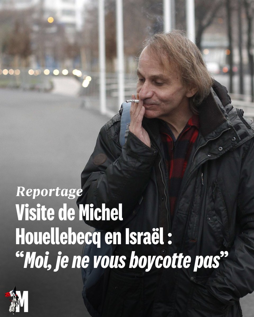 MarianneleMag's tweet photo. Michel #Houellebecq a passé dix jours en Israël, au cours desquels il a reçu le Prix de Jérusalem. Du kibboutz Be'eri, l’un des plus ravagés par l’attaque du 7 octobre, au musée d’art de Tel Aviv, l’écrivain a parcouru le pays. Un reportage de @AbecassisV ➡️ https://t.co/ZgesWW6SMz